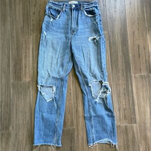 Abercrombie & Fitch Light Blue Distressed Straight Leg Jeans